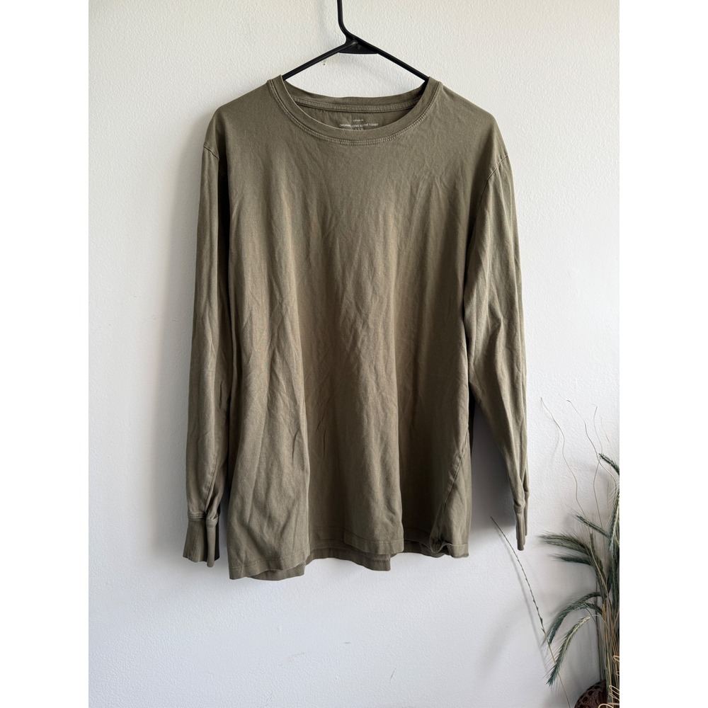 Cotton On Mens Organic Long Sleeve T-Shirt Olive Green Crew Neck Large 3179